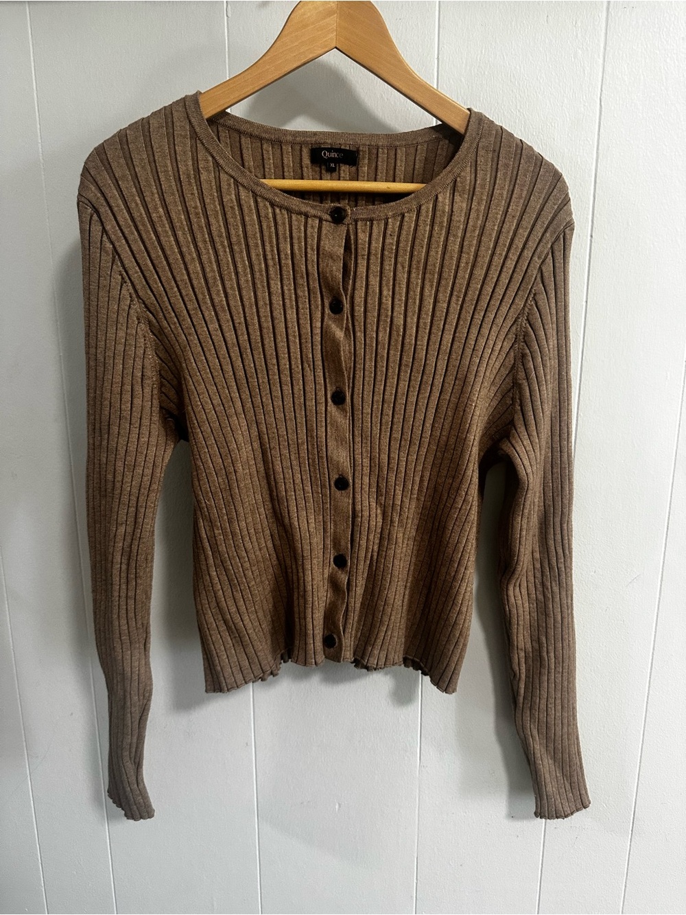 Quince Brown Ribbed Button-Front Top